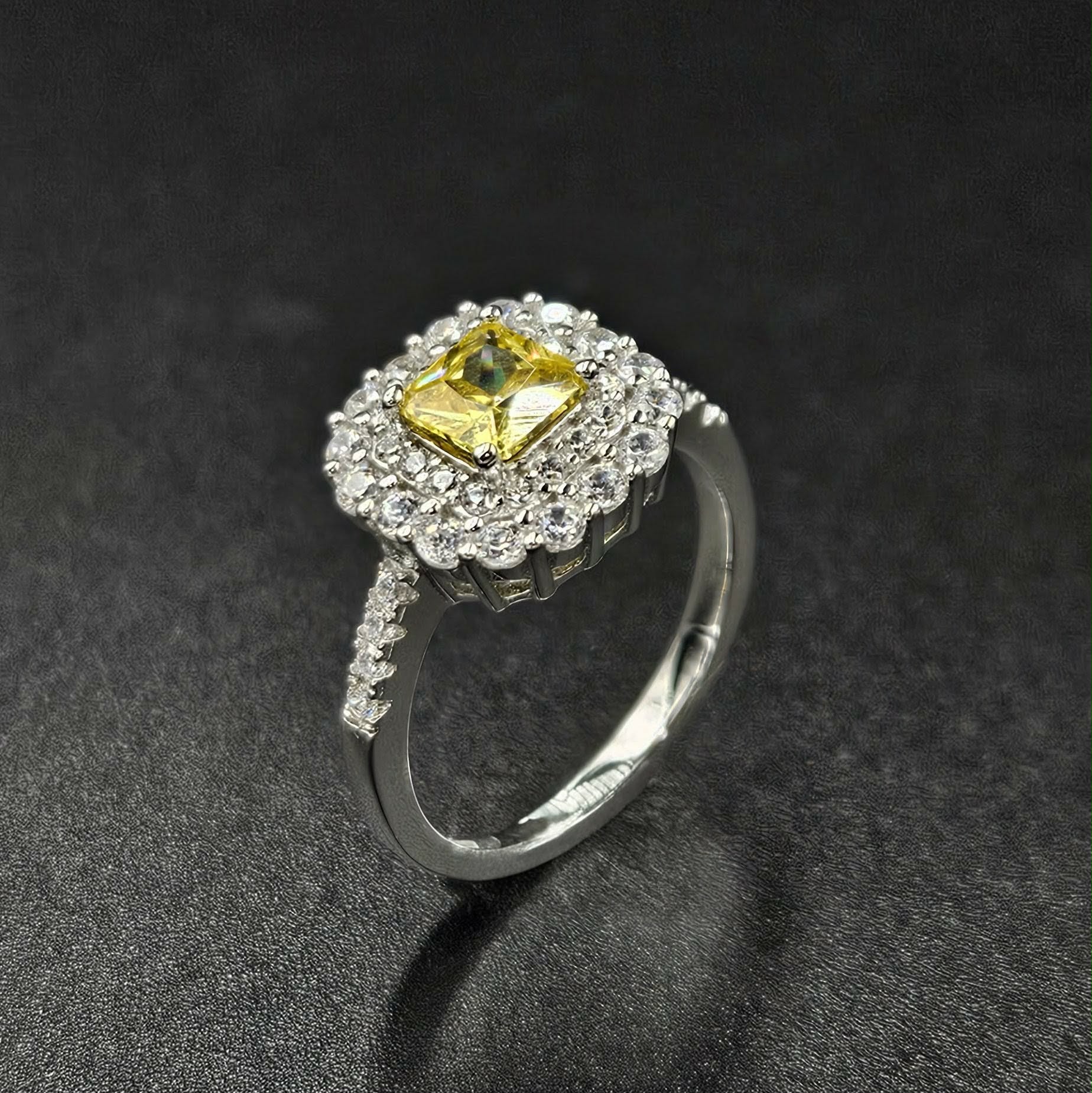 Brand New, Sterling Silver Cubic Zirconia & Yellow Sapphire Ring