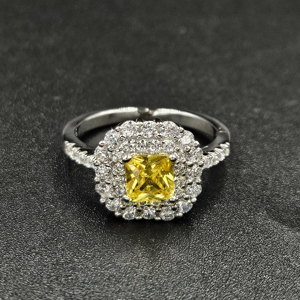 Brand New, Sterling Silver Cubic Zirconia & Yellow Sapphire Ring