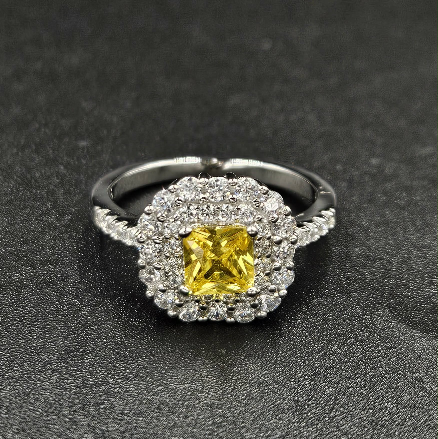 Brand New, Sterling Silver Cubic Zirconia & Yellow Sapphire Ring