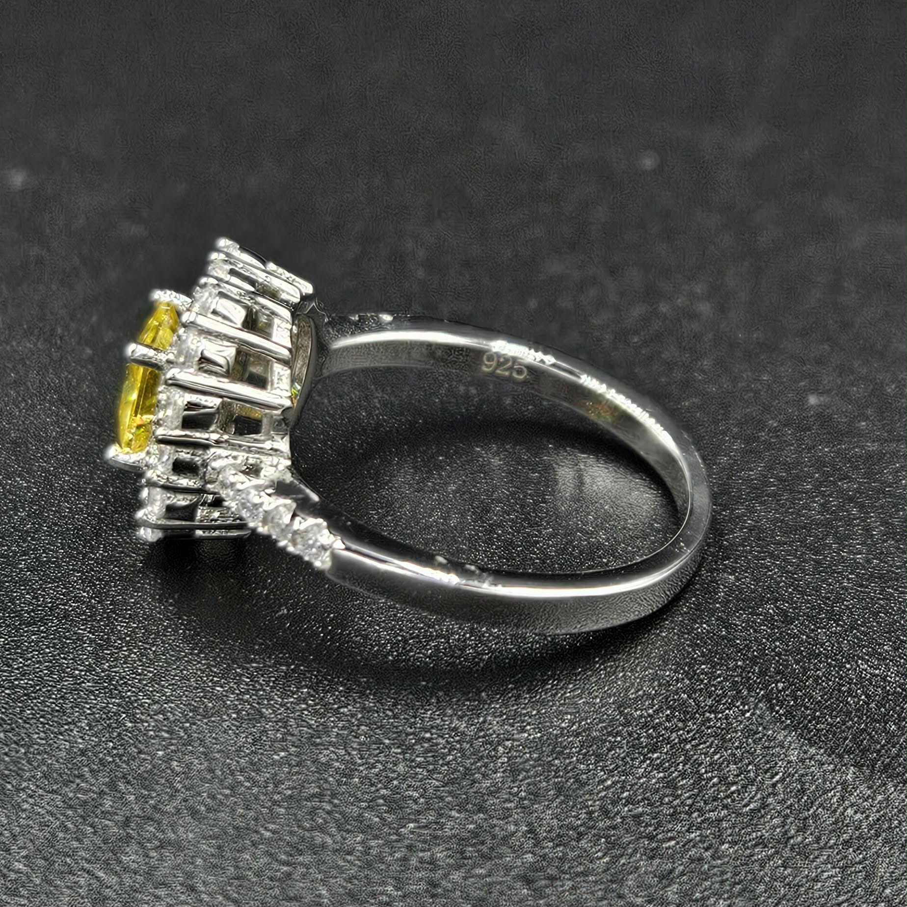Brand New, Sterling Silver Cubic Zirconia & Yellow Sapphire Ring